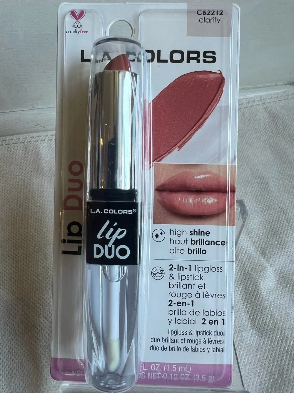 L.A. COLORS Lip Duo 2-in-1 Lipstick & Gloss - Clarity (Rose Nude)